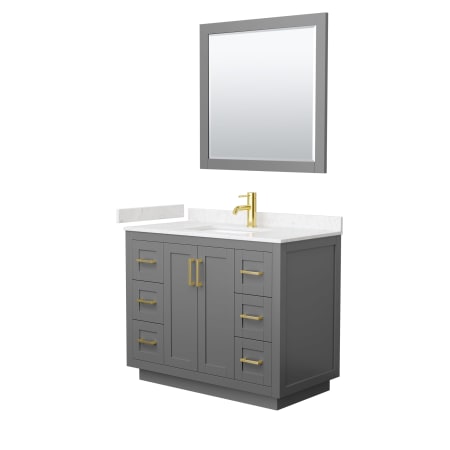 A large image of the Wyndham Collection WCF2929-42S-VCA-M34 Dark Gray / Carrara Cultured Marble Top / Brushed Gold Hardware