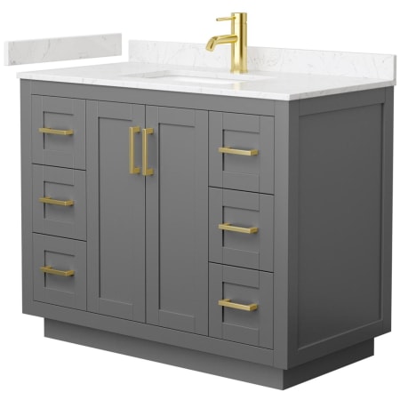 A large image of the Wyndham Collection WCF2929-42S-VCA-MXX Dark Gray / Carrara Cultured Marble Top / Brushed Gold Hardware