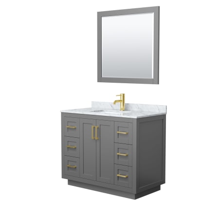 A large image of the Wyndham Collection WCF2929-42S-NAT-M34 Dark Gray / White Carrara Marble Top / Brushed Gold Hardware