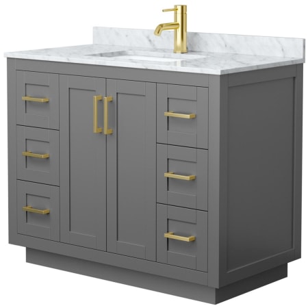 A large image of the Wyndham Collection WCF2929-42S-NAT-MXX Dark Gray / White Carrara Marble Top / Brushed Gold Hardware
