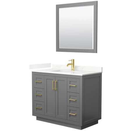 A large image of the Wyndham Collection WCF292942S-QTZ-UNSM34 Dark Gray / Giotto Quartz Top / Brushed Gold Hardware