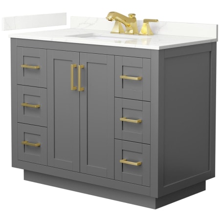 A large image of the Wyndham Collection WCF292942S-QTZ-US3MXX Dark Gray / Giotto Quartz Top / Brushed Gold Hardware