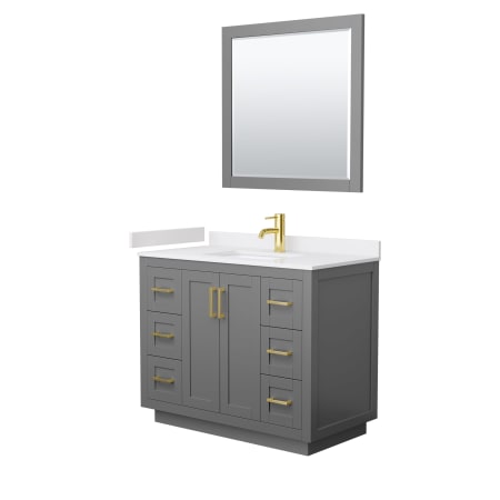 A large image of the Wyndham Collection WCF2929-42S-VCA-M34 Dark Gray / White Cultured Marble Top / Brushed Gold Hardware