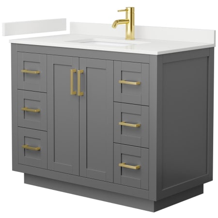 A large image of the Wyndham Collection WCF292942S-QTZ-UNSMXX Dark Gray / White Quartz Top / Brushed Gold Hardware