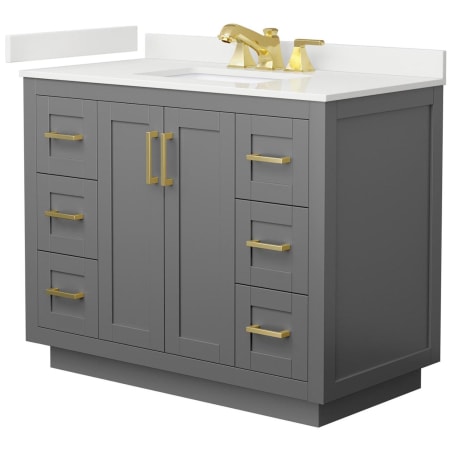 A large image of the Wyndham Collection WCF292942S-QTZ-US3MXX Dark Gray / White Quartz Top / Brushed Gold Hardware