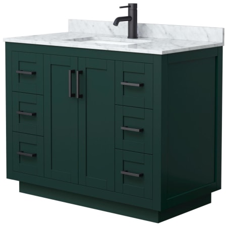 A large image of the Wyndham Collection WCF2929-42S-NAT-MXX Green / White Carrara Marble Top / Matte Black Hardware