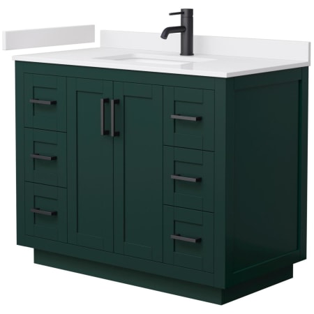 A large image of the Wyndham Collection WCF2929-42S-VCA-MXX Green / White Cultured Marble Top / Matte Black Hardware