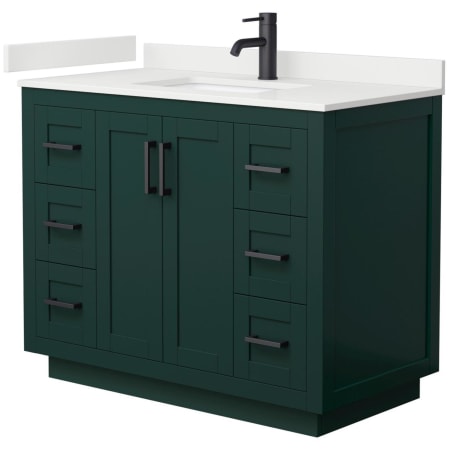 A large image of the Wyndham Collection WCF292942S-QTZ-UNSMXX Green / White Quartz Top / Matte Black Hardware