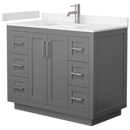 A large image of the Wyndham Collection WCF2929-42S-VCA-MXX Dark Gray / Carrara Cultured Marble Top / Brushed Nickel Hardware