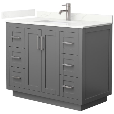 A large image of the Wyndham Collection WCF292942S-QTZ-UNSMXX Dark Gray / Giotto Quartz Top / Brushed Nickel Hardware
