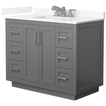 A large image of the Wyndham Collection WCF292942S-QTZ-US3MXX Dark Gray / Giotto Quartz Top / Brushed Nickel Hardware