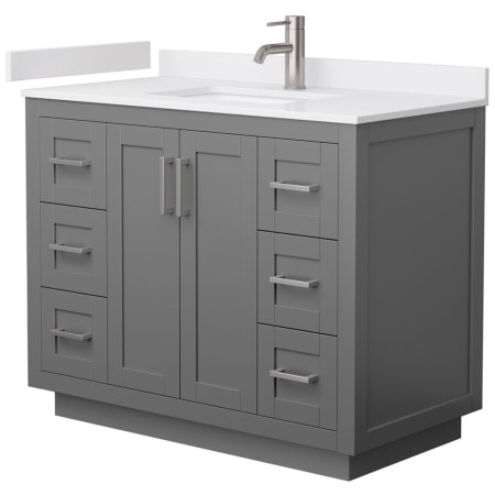 A large image of the Wyndham Collection WCF2929-42S-VCA-MXX Dark Gray / White Cultured Marble Top / Brushed Nickel Hardware