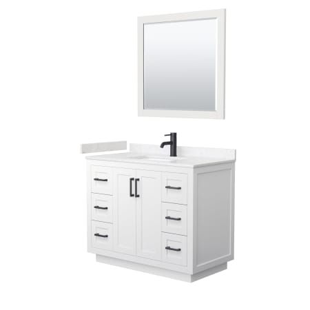 A large image of the Wyndham Collection WCF2929-42S-VCA-M34 White / Carrara Cultured Marble Top / Matte Black Hardware