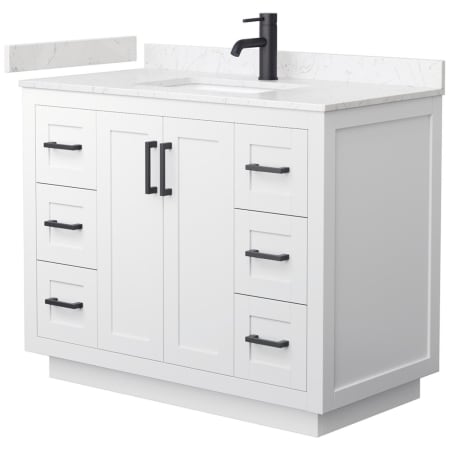 A large image of the Wyndham Collection WCF2929-42S-VCA-MXX White / Carrara Cultured Marble Top / Matte Black Hardware