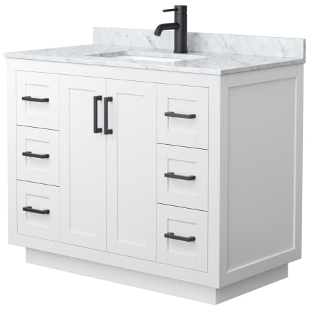 A large image of the Wyndham Collection WCF2929-42S-NAT-MXX White / White Carrara Marble Top / Matte Black Hardware