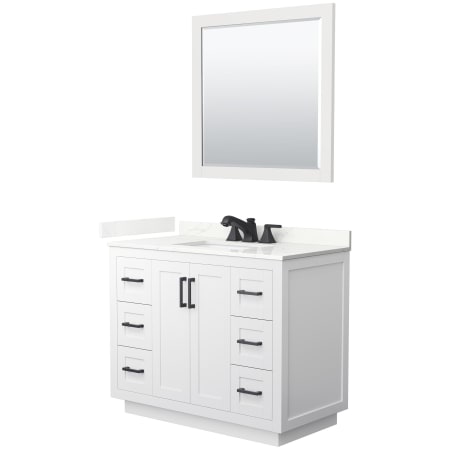 A large image of the Wyndham Collection WCF292942S-QTZ-US3M34 White / Giotto Quartz Top / Matte Black Hardware