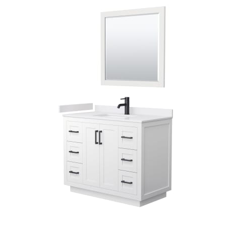 A large image of the Wyndham Collection WCF2929-42S-VCA-M34 White / White Cultured Marble Top / Matte Black Hardware