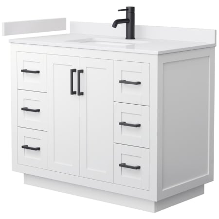 A large image of the Wyndham Collection WCF2929-42S-VCA-MXX White / White Cultured Marble Top / Matte Black Hardware