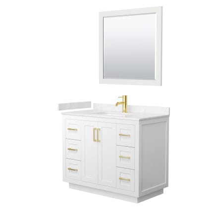 A large image of the Wyndham Collection WCF2929-42S-VCA-M34 White / Carrara Cultured Marble Top / Brushed Gold Hardware