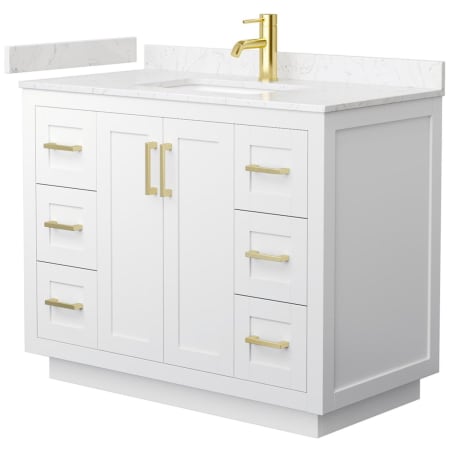 A large image of the Wyndham Collection WCF2929-42S-VCA-MXX White / Carrara Cultured Marble Top / Brushed Gold Hardware