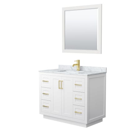 A large image of the Wyndham Collection WCF2929-42S-NAT-M34 White / White Carrara Marble Top / Brushed Gold Hardware