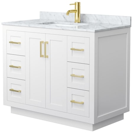 A large image of the Wyndham Collection WCF2929-42S-NAT-MXX White / White Carrara Marble Top / Brushed Gold Hardware