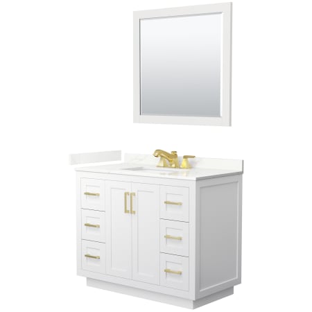 A large image of the Wyndham Collection WCF292942S-QTZ-US3M34 White / Giotto Quartz Top / Brushed Gold Hardware