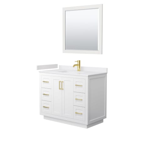 A large image of the Wyndham Collection WCF2929-42S-VCA-M34 White / White Cultured Marble Top / Brushed Gold Hardware