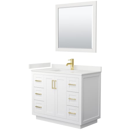 A large image of the Wyndham Collection WCF292942S-QTZ-UNSM34 White / White Quartz Top / Brushed Gold Hardware
