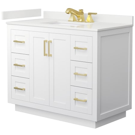 A large image of the Wyndham Collection WCF292942S-QTZ-US3MXX White / White Quartz Top / Brushed Gold Hardware