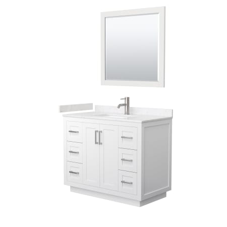 A large image of the Wyndham Collection WCF2929-42S-VCA-M34 White / Carrara Cultured Marble Top / Brushed Nickel Hardware