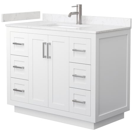 A large image of the Wyndham Collection WCF2929-42S-VCA-MXX White / Carrara Cultured Marble Top / Brushed Nickel Hardware
