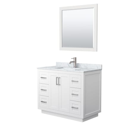 A large image of the Wyndham Collection WCF2929-42S-NAT-M34 White / White Carrara Marble Top / Brushed Nickel Hardware