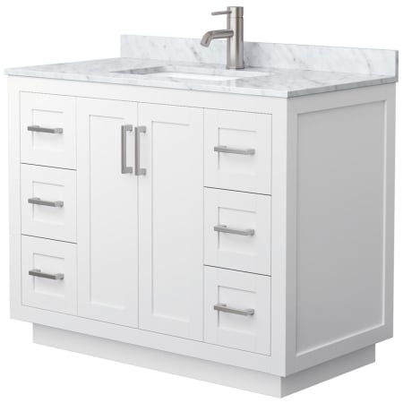 A large image of the Wyndham Collection WCF2929-42S-NAT-MXX White / White Carrara Marble Top / Brushed Nickel Hardware