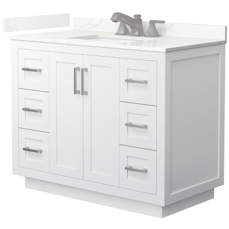 A large image of the Wyndham Collection WCF292942S-QTZ-US3MXX White / Giotto Quartz Top / Brushed Nickel Hardware