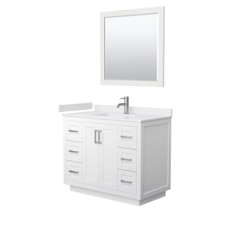 A large image of the Wyndham Collection WCF2929-42S-VCA-M34 White / White Cultured Marble Top / Brushed Nickel Hardware