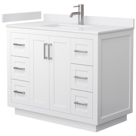 A large image of the Wyndham Collection WCF2929-42S-VCA-MXX White / White Cultured Marble Top / Brushed Nickel Hardware