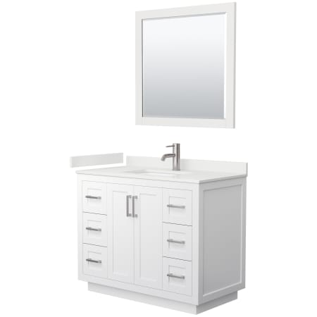 A large image of the Wyndham Collection WCF292942S-QTZ-UNSM34 White / White Quartz Top / Brushed Nickel Hardware