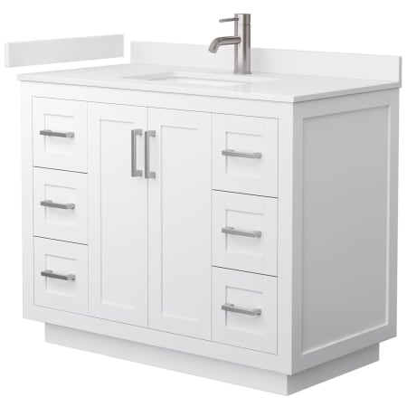 A large image of the Wyndham Collection WCF292942S-QTZ-UNSMXX White / White Quartz Top / Brushed Nickel Hardware