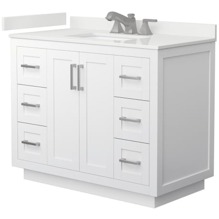 A large image of the Wyndham Collection WCF292942S-QTZ-US3MXX White / White Quartz Top / Brushed Nickel Hardware