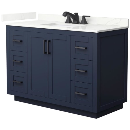 A large image of the Wyndham Collection WCF292948S-QTZ-US3MXX Dark Blue / Giotto Quartz Top / Matte Black Hardware