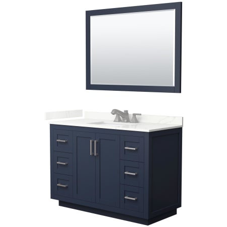 A large image of the Wyndham Collection WCF292948S-QTZ-US3M46 Dark Blue / Giotto Quartz Top / Brushed Nickel Hardware