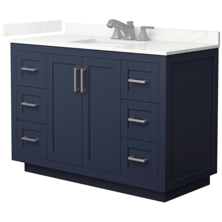 A large image of the Wyndham Collection WCF292948S-QTZ-US3MXX Dark Blue / Giotto Quartz Top / Brushed Nickel Hardware