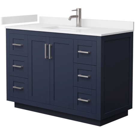 A large image of the Wyndham Collection WCF2929-48S-VCA-MXX Dark Blue / White Cultured Marble Top / Brushed Nickel Hardware
