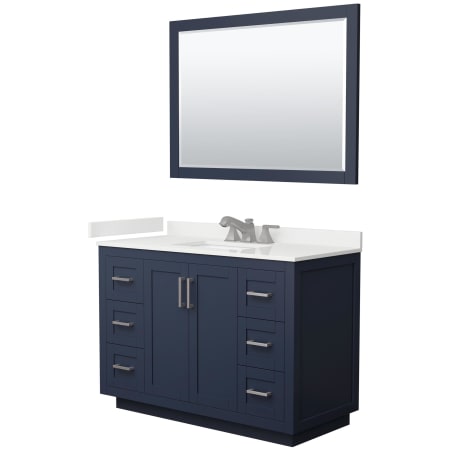 A large image of the Wyndham Collection WCF292948S-QTZ-US3M46 Dark Blue / White Quartz Top / Brushed Nickel Hardware