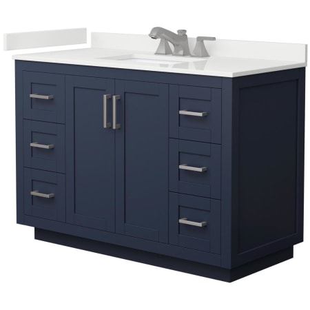 A large image of the Wyndham Collection WCF292948S-QTZ-US3MXX Dark Blue / White Quartz Top / Brushed Nickel Hardware