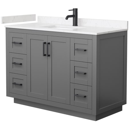 A large image of the Wyndham Collection WCF2929-48S-VCA-MXX Dark Gray / Carrara Cultured Marble Top / Matte Black Hardware