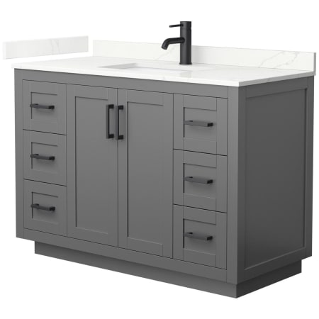 A large image of the Wyndham Collection WCF292948S-QTZ-UNSMXX Dark Gray / Giotto Quartz Top / Matte Black Hardware