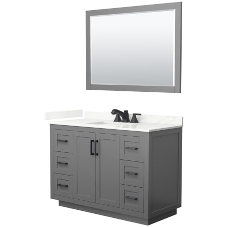 A large image of the Wyndham Collection WCF292948S-QTZ-US3M46 Dark Gray / Giotto Quartz Top / Matte Black Hardware
