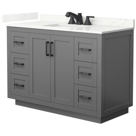 A large image of the Wyndham Collection WCF292948S-QTZ-US3MXX Dark Gray / Giotto Quartz Top / Matte Black Hardware